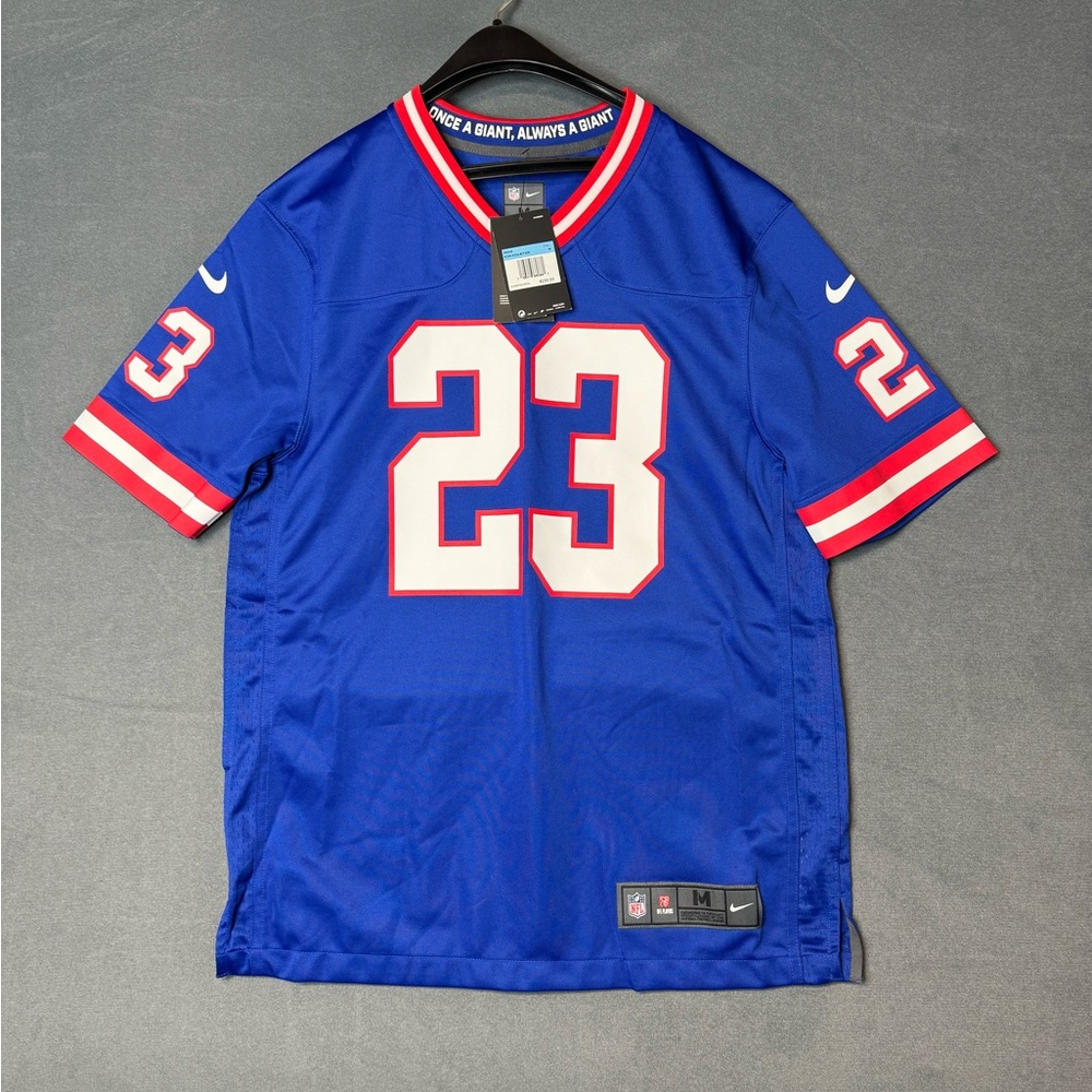 Nike Men's Royal Blue Jersey with Red and White Details NY GIANTS #23